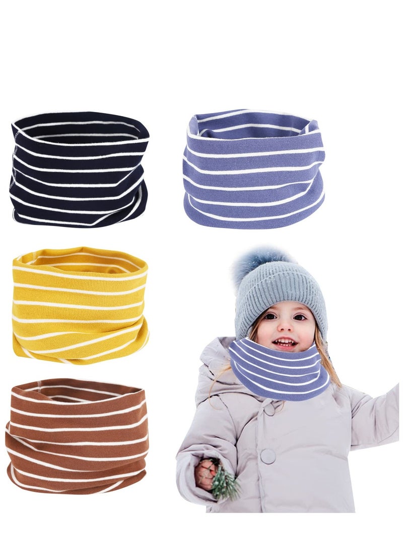 4 Pcs Kids Neck Scarves for Boys Girls, Cotton Warm Winter Autumn Scarf Neck Warmer Loop Scarves, Toddler Scarf Thermal Windproof Neckerchief for Kids Winter Gift, Stretch Fabric, 4 Styles  - Image 1