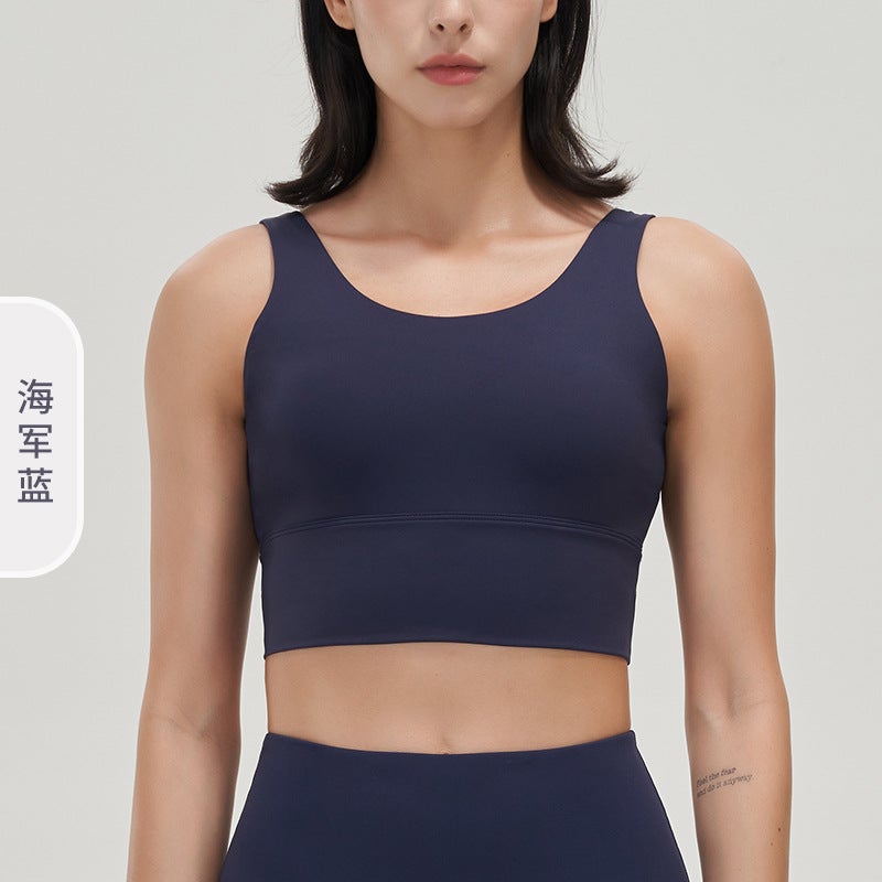 Lycra Yoga Deep V Sports Bra Tank with Pads Navy blue Navy blue - Image 1