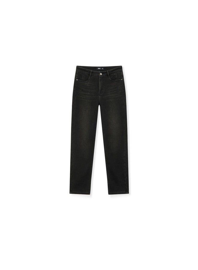 Semir Women's Winter Fleece-lined Vintage Washed Jeans Trendy Straight-leg Pants 103724124011 - Image 3