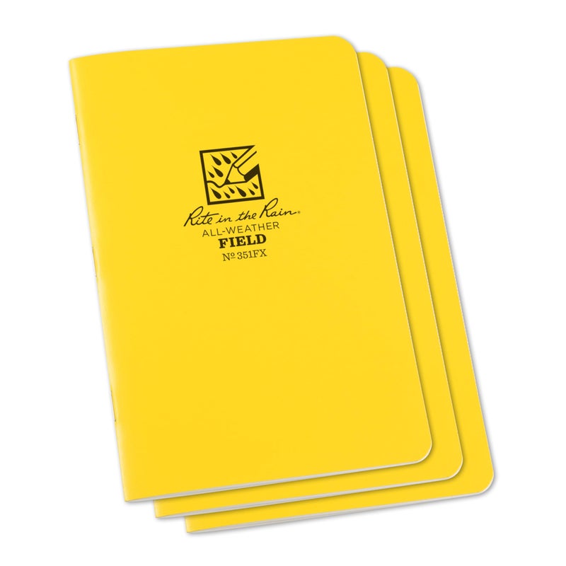 Rite in the Rain Weatherproof Stapled Notebook, 4.625" x 7", Yellow Cover, Field Pattern, 3 Pack (No. 351FX) - Image 1