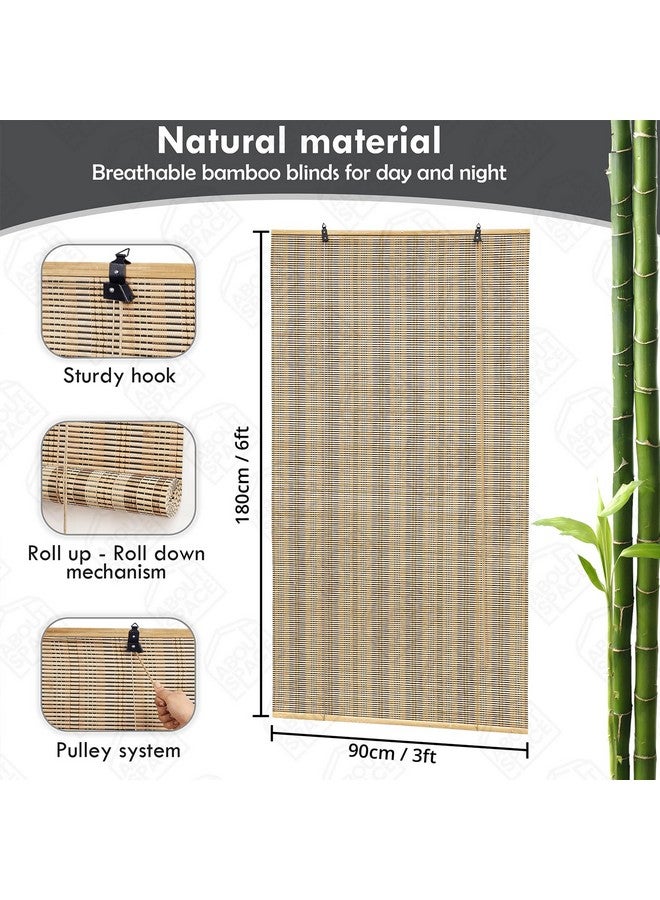 ABOUT SPACE Bamboo Curtains - W 3 ft x H 6 ft - Rope Mechanism Roll Up Down Bamboo Shade for Sunlight, Dust Protection Window Chick Blinds for Balcony, Restaurant, Hotel, Dhaba, Resort - Image 2