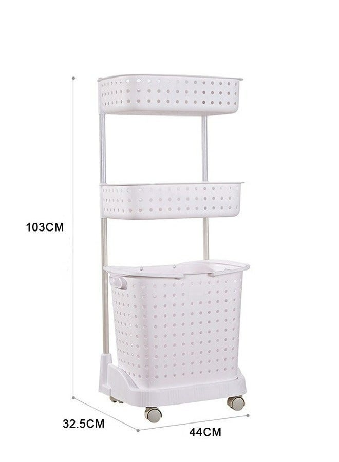 RollsTimi  3-Tier Laundry Basket With Wheels White - Image 1