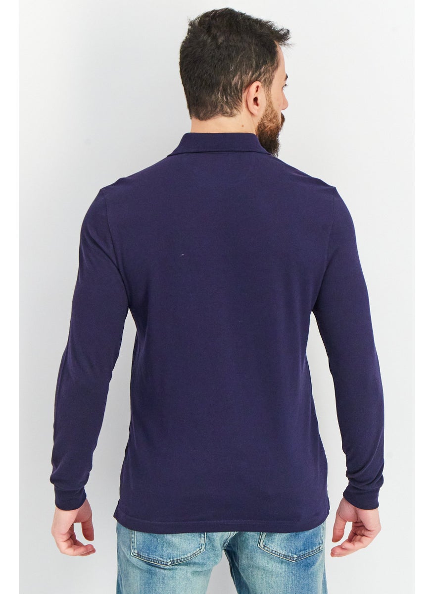 Club Room - Men Regular Fit Plain Long Sleeve Polo Shirt, Navy - Image 1