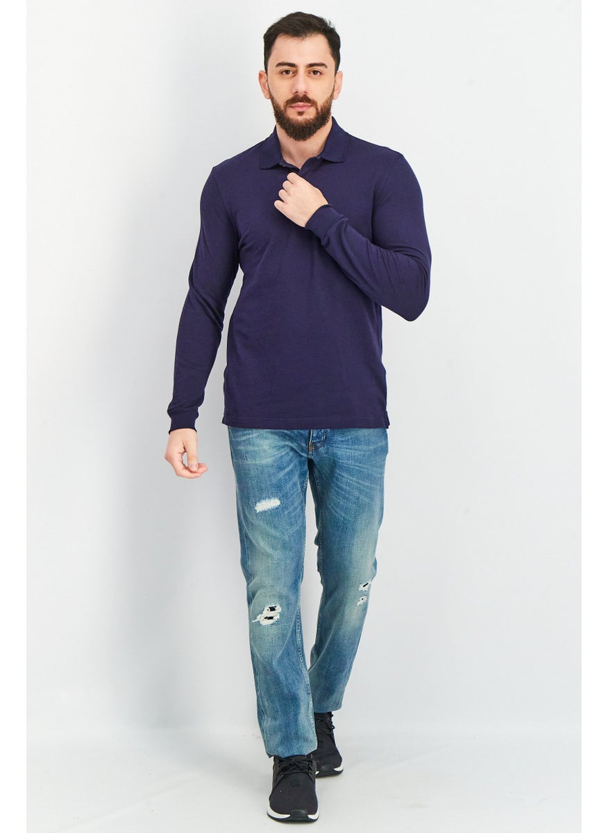 Club Room - Men Regular Fit Plain Long Sleeve Polo Shirt, Navy - Image 1