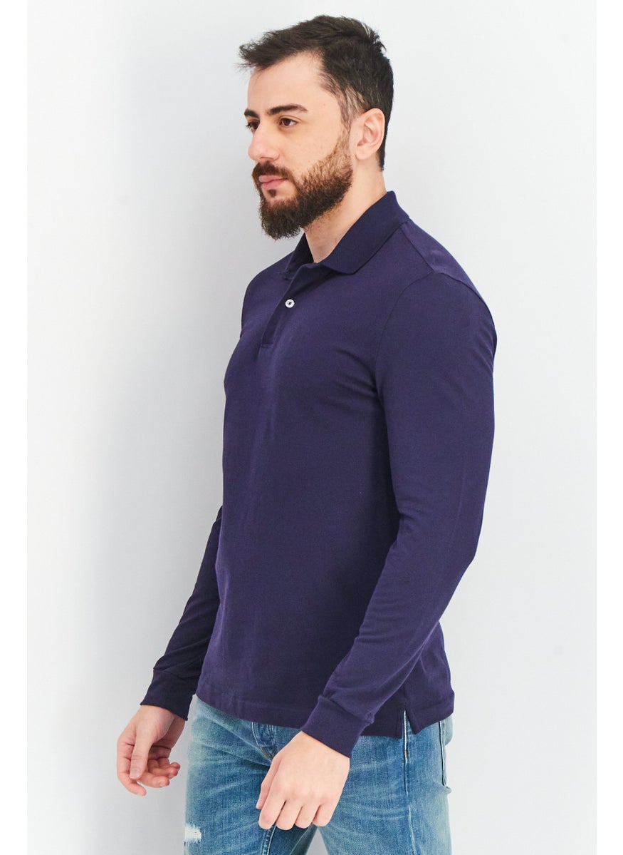 Club Room - Men Regular Fit Plain Long Sleeve Polo Shirt, Navy - Image 1