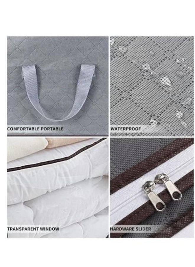 Generic 3 Piece Folding Organizer Large Capacity Nonwoven Quilt Storage Bag  Closet Organizer With Zipper Handle Home Quilt Organizer Closet Clothes Organizer Gray  - Image 3