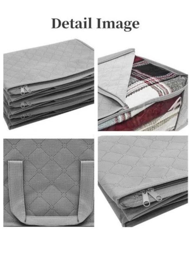 Generic 3 Piece Folding Organizer Large Capacity Nonwoven Quilt Storage Bag  Closet Organizer With Zipper Handle Home Quilt Organizer Closet Clothes Organizer Gray  - Image 5