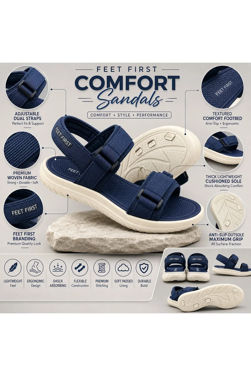 Feet First Men’s Sports Sandals with Adjustable Velcro Straps – Lightweight Comfort Outdoor Walking Sandals
