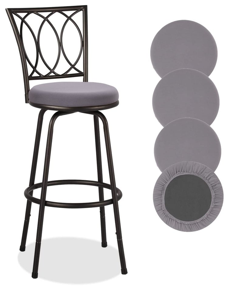 Deisy Dee 4PCS Round Bar Stool Seat Covers Stretch Round Chair Covers for 13-16 Inch Stool Chair (Grey) - Image 1