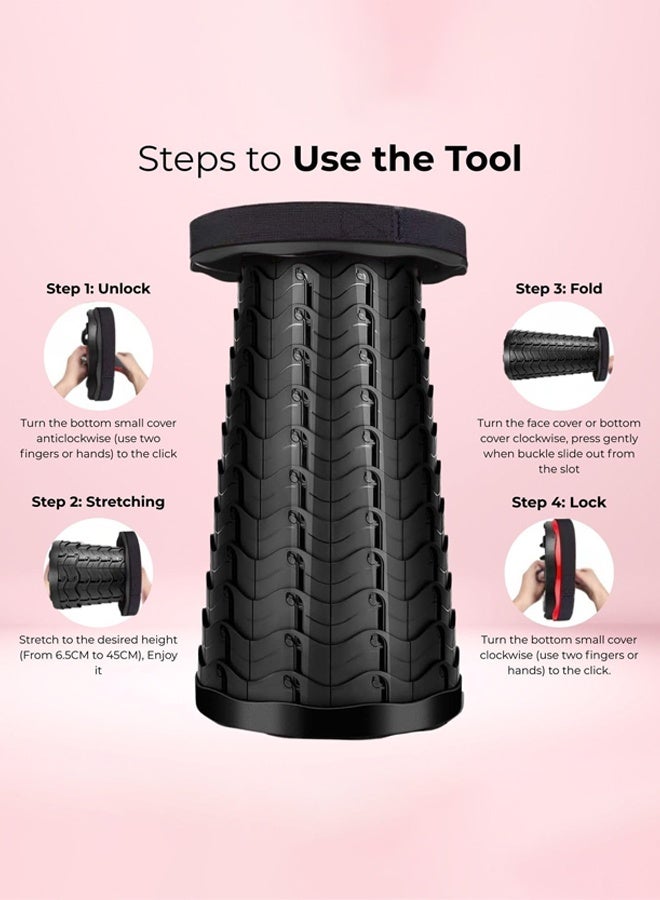 DUNISO Portable Folding Stool for Camping Outdoor,Adjustable Height, Lightweight, Telescopic Chair with Non-Slip Base for Hiking, Fishing, Travel,  Gardening (Black) - Image 3