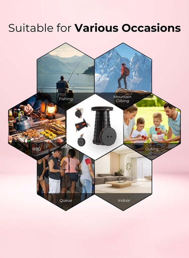 DUNISO Portable Folding Stool for Camping Outdoor,Adjustable Height, Lightweight, Telescopic Chair with Non-Slip Base for Hiking, Fishing, Travel,  Gardening (Black) - Image 4