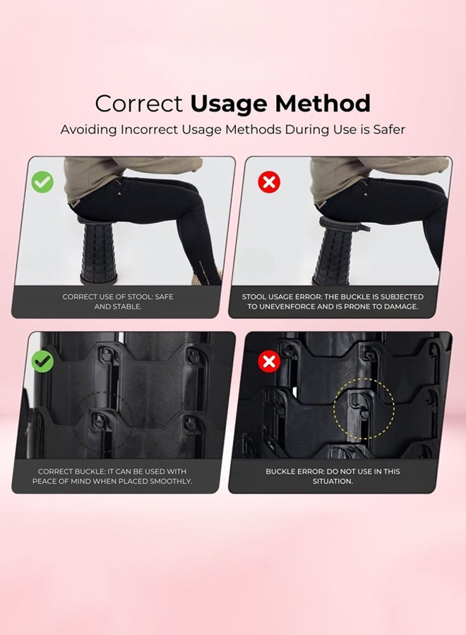 DUNISO Portable Folding Stool for Camping Outdoor,Adjustable Height, Lightweight, Telescopic Chair with Non-Slip Base for Hiking, Fishing, Travel,  Gardening (Black) - Image 5