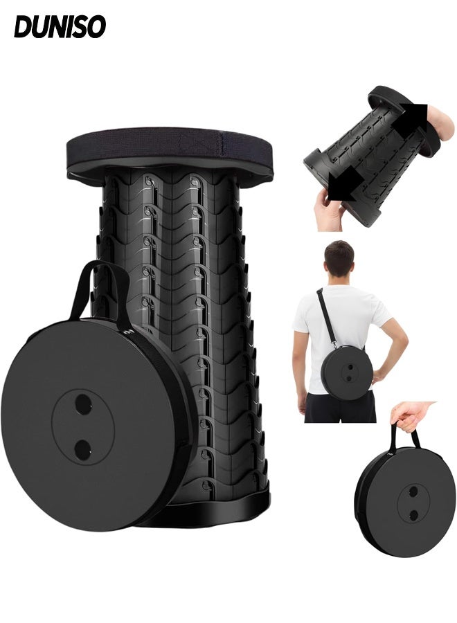 DUNISO Portable Folding Stool for Camping Outdoor,Adjustable Height, Lightweight, Telescopic Chair with Non-Slip Base for Hiking, Fishing, Travel,  Gardening (Black) - Image 1