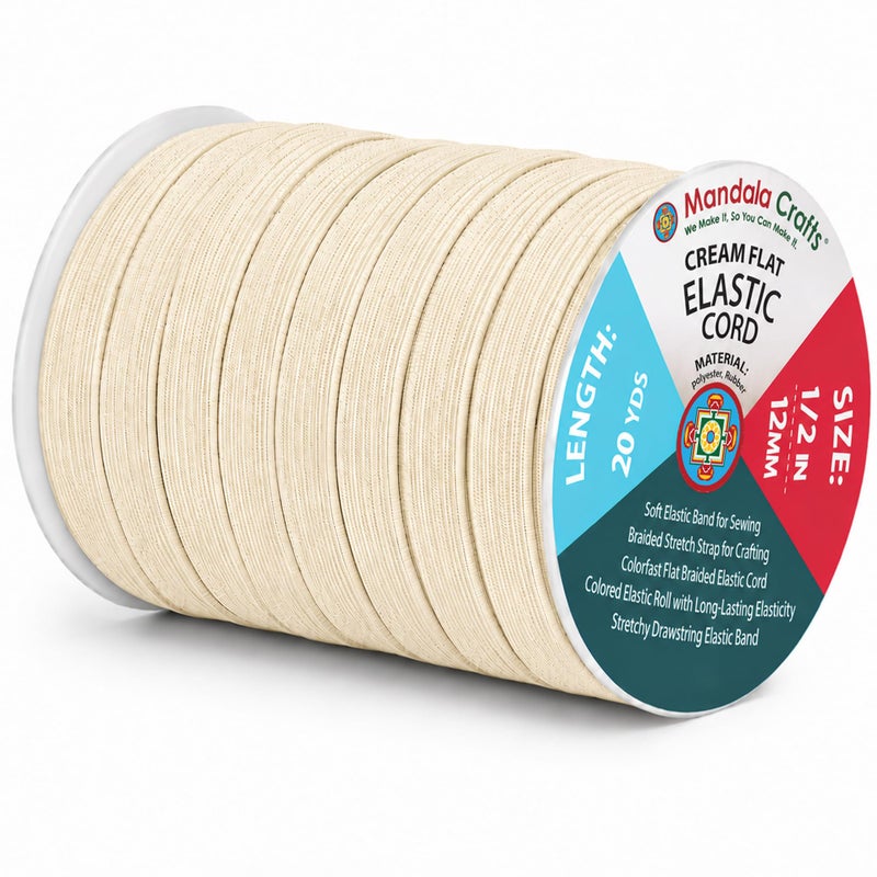 Mandala Crafts 12mm 20 Yds Roll of Cream Elastic Bands for Sewing 12 Flat Elastics Cord 1 2 Inch Braided Stretch Straps for Crafting - Image 3