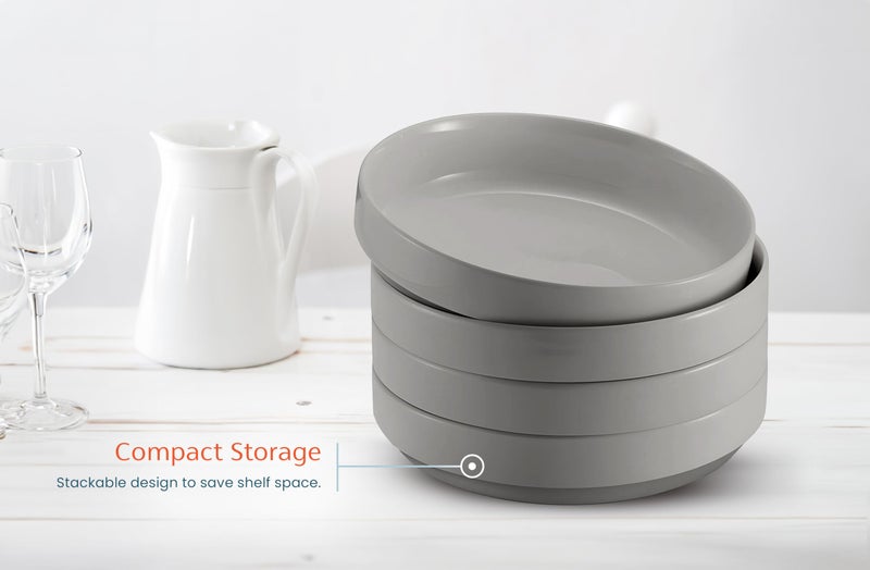 KooK Ceramic Large Pasta Bowls, Microwave and Dishwasher Safe, Great for Soups and Salads, Shallow Serving Bowls, Glossy Porcelain, 47 oz, Set of 4, Powder Grey - Image 5