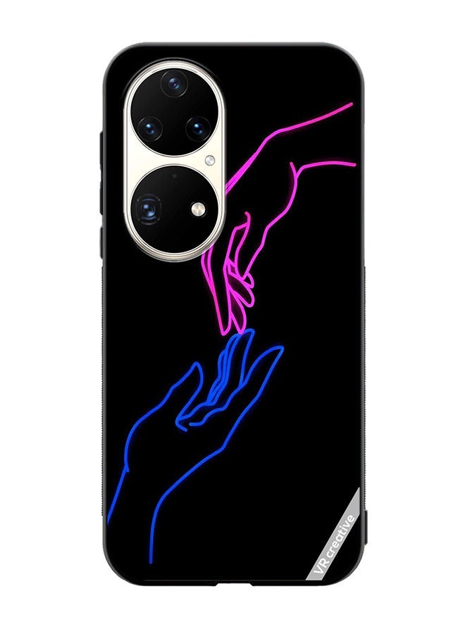 VR CREATIVE Protective Case Cover For Huawei P50 Pro Hands In Neon Lights Design Multicolour - Image 1