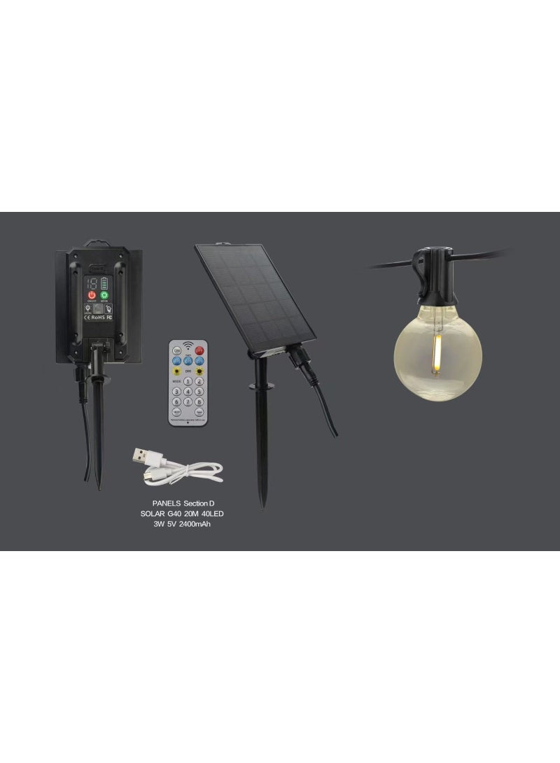 Solar String Lights G40 20m with 40 Vintage LED Bulbs – Warm White, Shatterproof, Weatherproof Outdoor Lighting for Patio, Garden & Backyard - Image 2