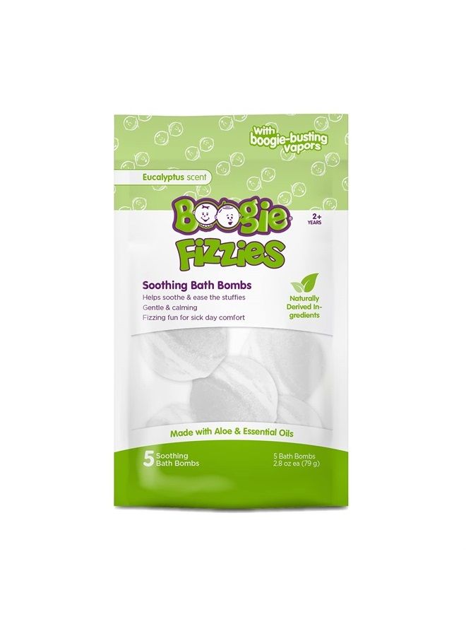 Kids Bath Bombs by The Makers of Boogie Wipes, Boogie Fizzies, Calming Bath Bombs, Naturally Derived, Made with Aloe and Calming Vapors, Eucalyptus, 3 oz, 5 Bath Bombs (Pack of 1)