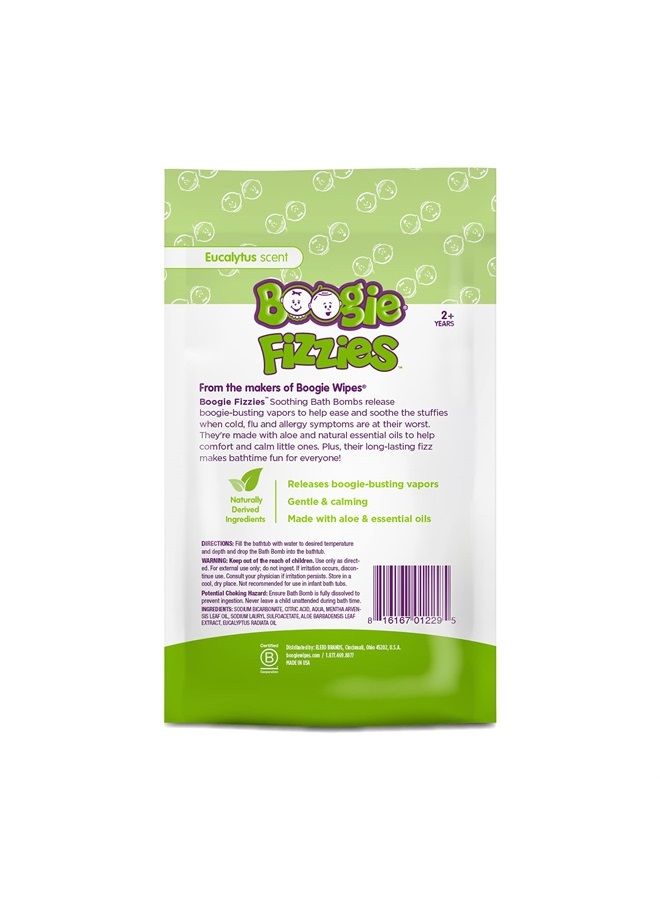 Kids Bath Bombs by The Makers of Boogie Wipes, Boogie Fizzies, Calming Bath Bombs, Naturally Derived, Made with Aloe and Calming Vapors, Eucalyptus, 3 oz, 5 Bath Bombs (Pack of 1)