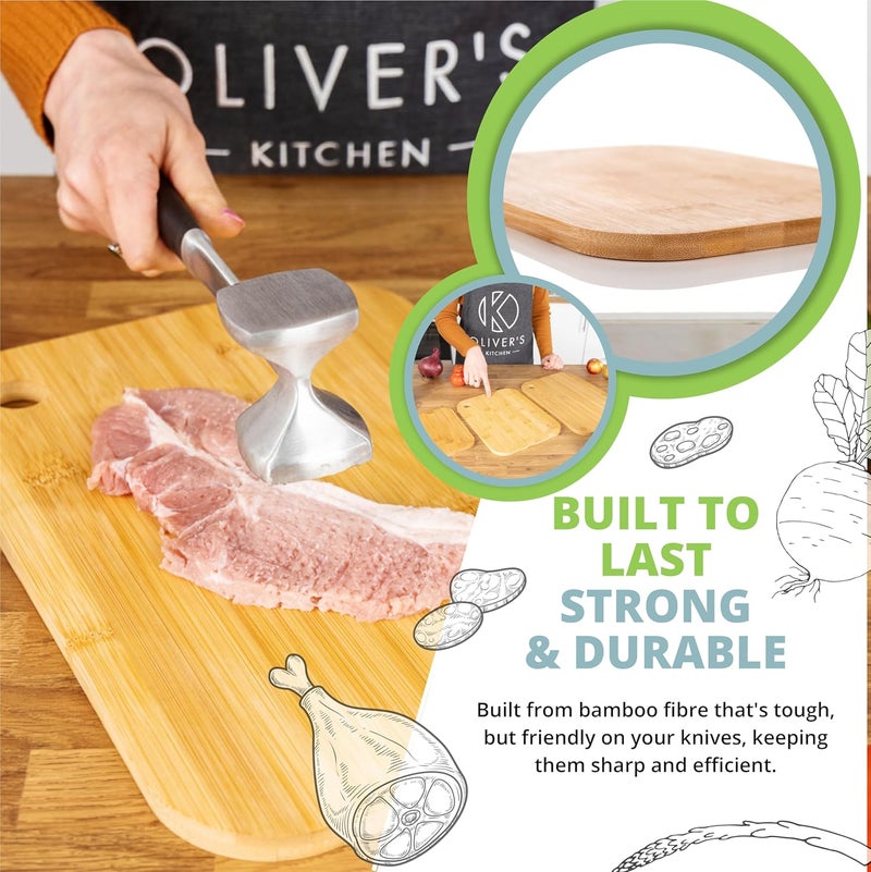 Oliver's Kitchen مجموعة ألواح تقطيع خشبية من ®، مكونة من 3 ألواح بأحجام مختلفة لكل مناسبة: تصميم جميل، متينة ومقاومة للتآكل؛ مصنوعة من خيزران عضوي طبيعي بنسبة 100%، سهلة التنظيف. - Image 5