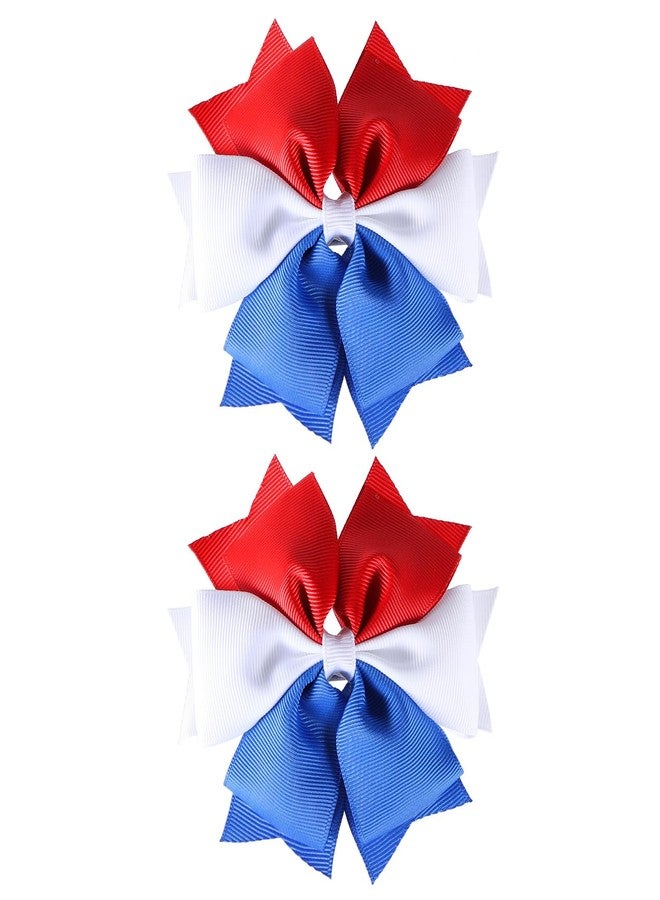 KCHIES July 4th Patriotic Hair Bow Clips Girls Red White Blue Ribbon Bowknot Alligator Barrette Independence Day Holiday Dress outfit Decor Accessory Kids Cheerleader Teens Toddler Favor Gift - Image 1
