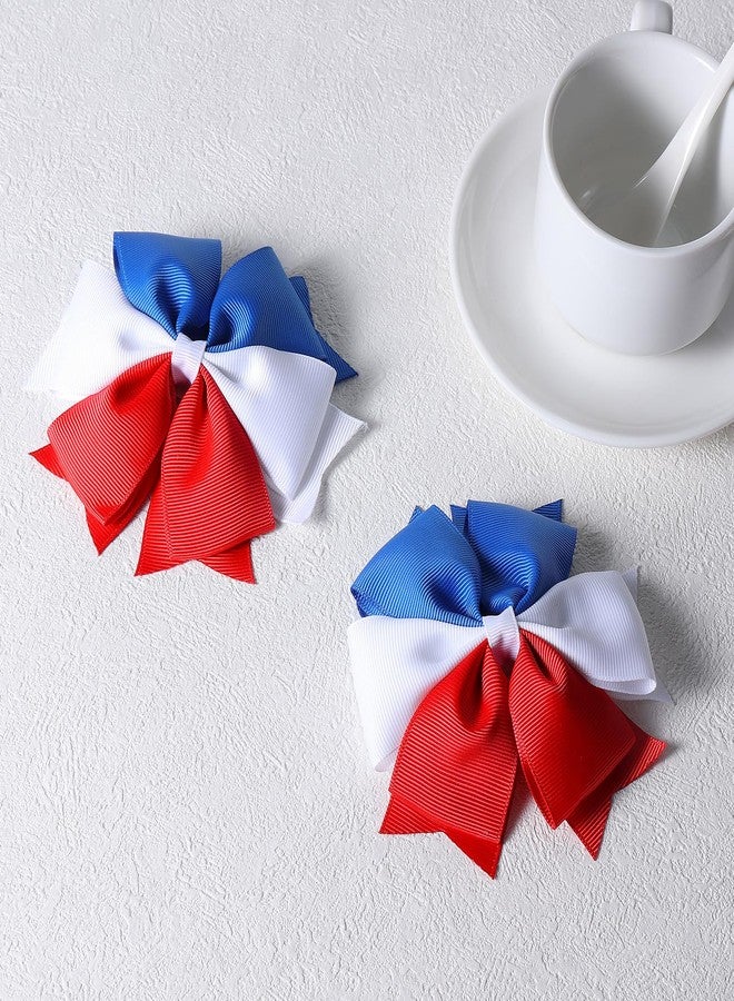 KCHIES July 4th Patriotic Hair Bow Clips Girls Red White Blue Ribbon Bowknot Alligator Barrette Independence Day Holiday Dress outfit Decor Accessory Kids Cheerleader Teens Toddler Favor Gift - Image 2