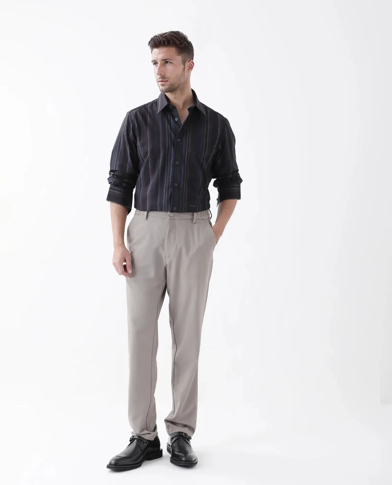 Rare Rabbit Rare Rabbit Men Matis Black Viscose Fabric Full Sleeve Collared Neck Button Closure Relaxed Fit Striped Shirt