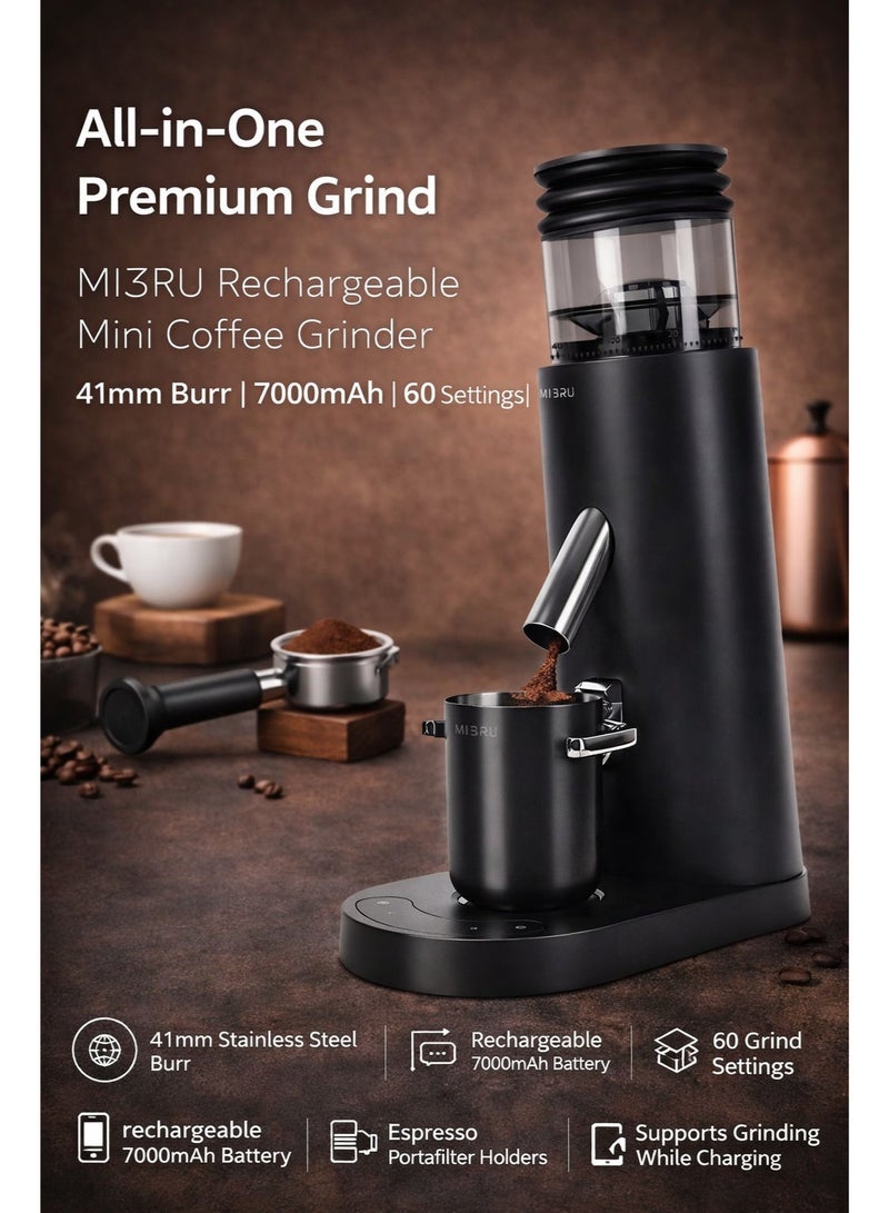 MIBRU Portable Electric Coffee Grinder Rechargeable 7000mAh 41mm Burr Adjustable 60 Settings Espresso Grinder for Home Travel V60 French Press Drip Cold Brew with Stainless Steel Cup - Image 2