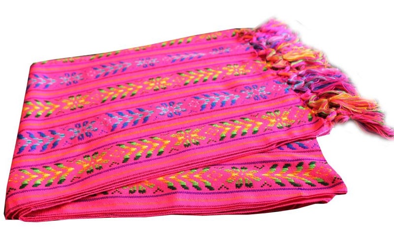 Del Mex Woven Rebozo style Mexican Table Runner Scarf (Pink) - Image 2