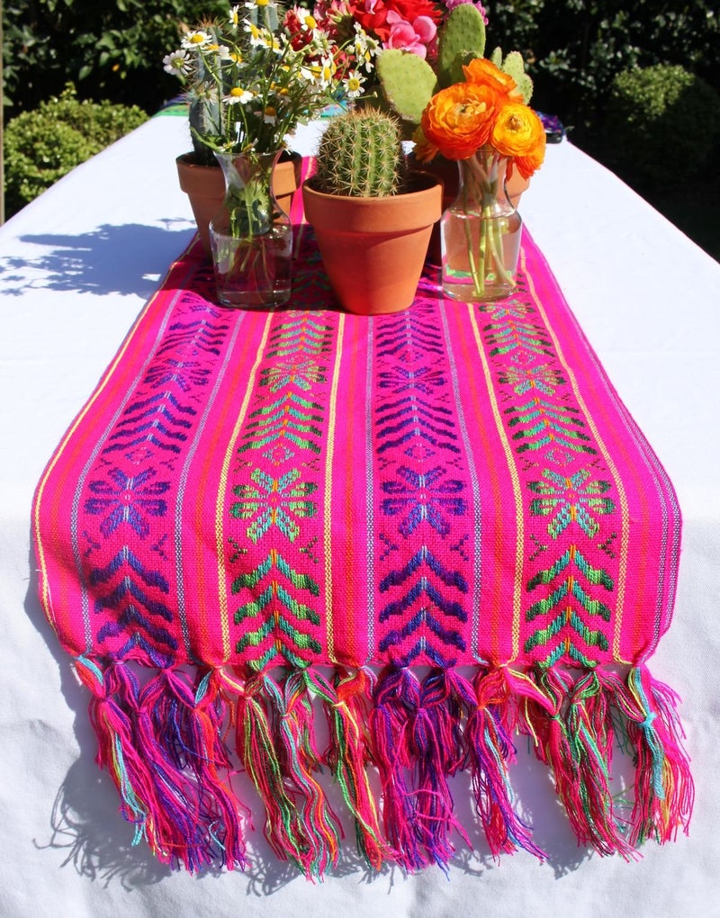 Del Mex Woven Rebozo style Mexican Table Runner Scarf (Pink) - Image 3