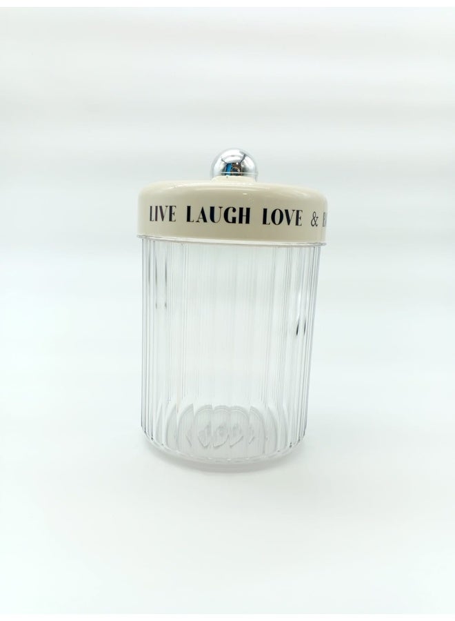 Genaric برطمان تخزين مُلهم "عش، اضحك، أحب" - أكريليك وكريمي - Image 1