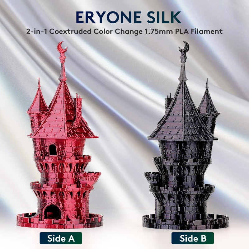 ERYONE Silk Dual Color PLA Filament 3D Printer 1.75mm +/- 0.03mm, Bicolor Filament Two Tone PLA 1KG(2.2lbs) Cardboard Spool, Black Red - Image 3