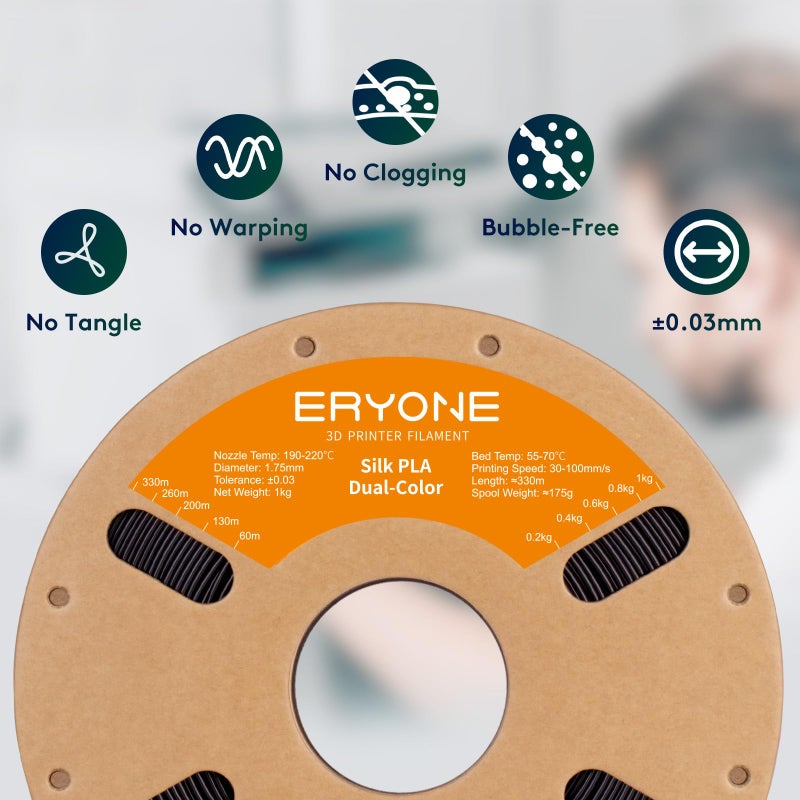 ERYONE Silk Dual Color PLA Filament 3D Printer 1.75mm +/- 0.03mm, Bicolor Filament Two Tone PLA 1KG(2.2lbs) Cardboard Spool, Black Red - Image 4
