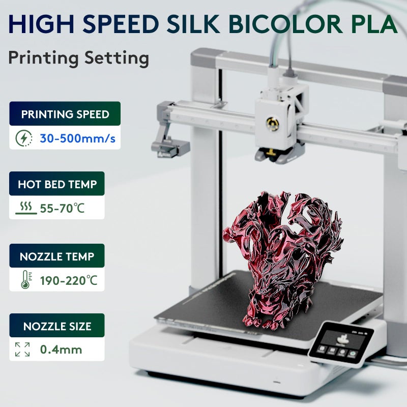 ERYONE Silk Dual Color PLA Filament 3D Printer 1.75mm +/- 0.03mm, Bicolor Filament Two Tone PLA 1KG(2.2lbs) Cardboard Spool, Black Red - Image 2