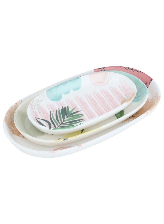 السيف  طقم أطباق تقديم من البورسلين بنمط أغصان الزيتون البيضاوية مقاس 10 × 14.5 × 17 سم، 3 قطع باللون الأبيض - Image 1