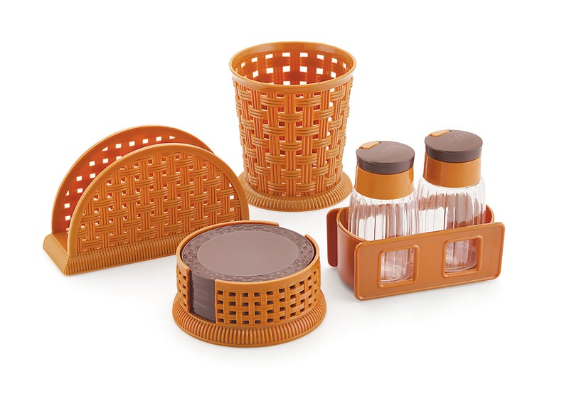 Liza Tableware 4Pcs Food Grade Plastic Salt & Pepper Dispenser Set, Cutlery Stand, Tea Coaster & Tissue Holder Set, Beige - Image 3