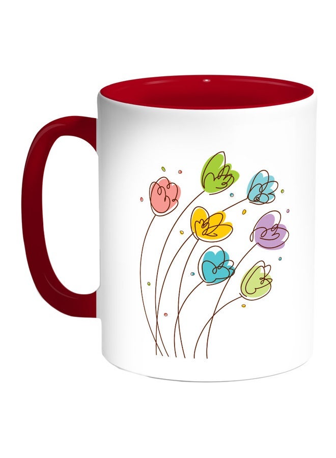 Flowers Printed Coffee Mug Red/White/Purple 11ounce