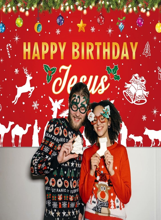 PTFNY Backdrop Banner for Happy Birthday Jesus 73 x 43 Inch Large for Christian Christmas Jesus Birthday Party Decorations Photo Booth Props - Image 4