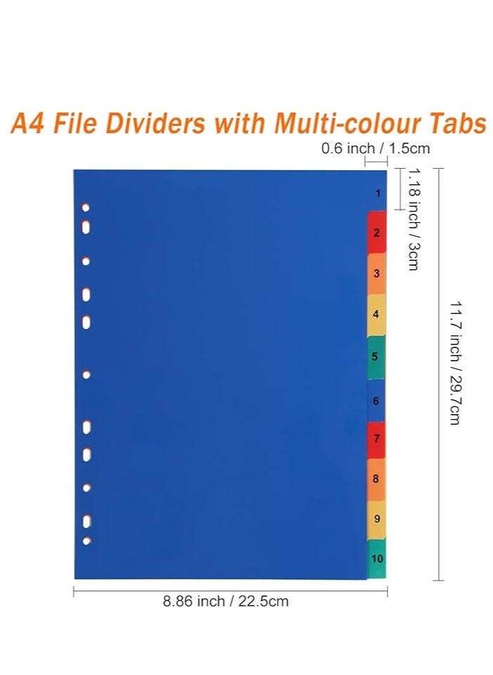 PARTNER 10 Part File Divider Multicolour 5 Piece Pack 11 Hole A4  - Image 3