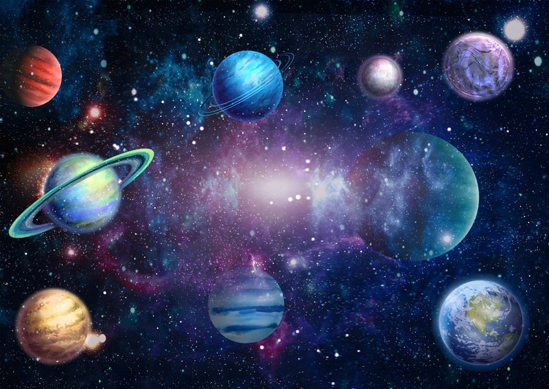 Algasan Outer Space Backdrop Galaxy Planet Party Backdrops Starry Theme Banner for Kids Boys Girls Birthday Party Photography Background Photo Studio Props Cake Table Decor 82.7x59.1'' - Image 1