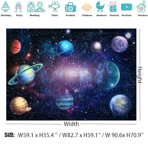 Algasan Outer Space Backdrop Galaxy Planet Party Backdrops Starry Theme Banner for Kids Boys Girls Birthday Party Photography Background Photo Studio Props Cake Table Decor 82.7x59.1'' - Image 2