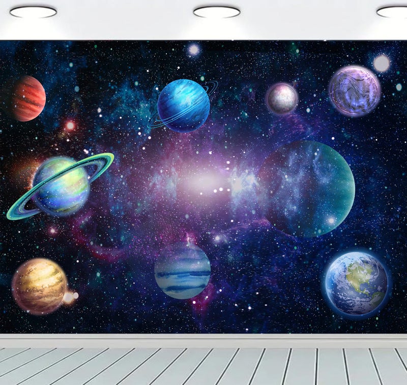 Algasan Outer Space Backdrop Galaxy Planet Party Backdrops Starry Theme Banner for Kids Boys Girls Birthday Party Photography Background Photo Studio Props Cake Table Decor 82.7x59.1'' - Image 4