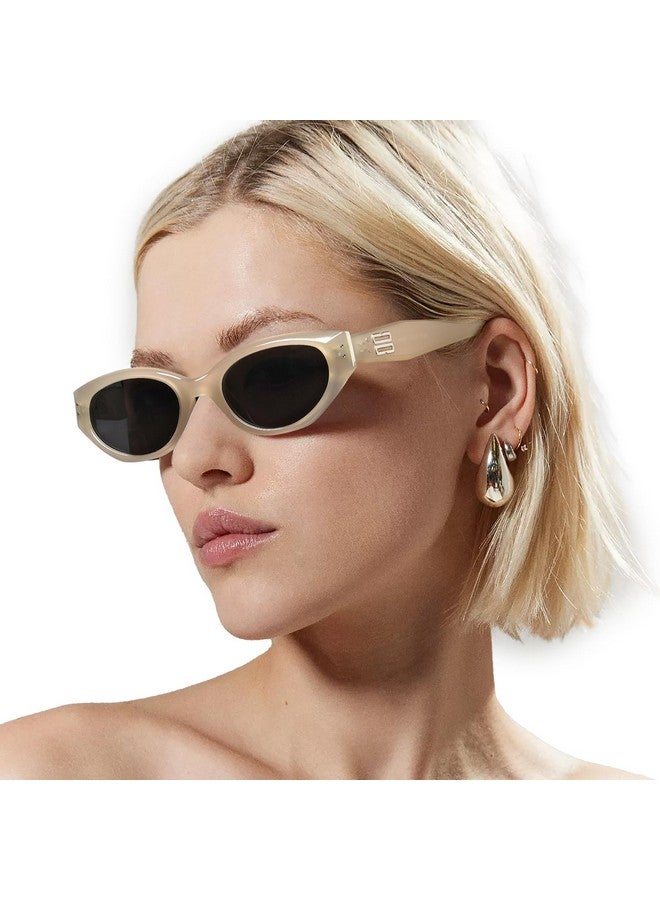 Furtalk Oval Cat Eye Sunglasses Vintage 90S Style Frame Polarized Lens Uv Protection (Ivory) - Image 2