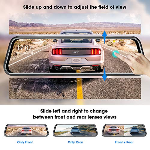 Jansite 10'' Mirror Dash Cam Night Vision 1080P FHD Full Touch Screen Front and Rear View Backup Camera for Cars Loop Recording Streaming Media 170°Wide Angle Parking Assistance with 10 Meters Cable - Image 5