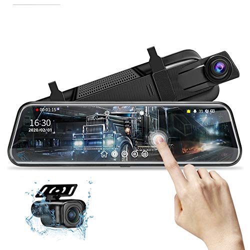 Jansite 10'' Mirror Dash Cam Night Vision 1080P FHD Full Touch Screen Front and Rear View Backup Camera for Cars Loop Recording Streaming Media 170°Wide Angle Parking Assistance with 10 Meters Cable - Image 1