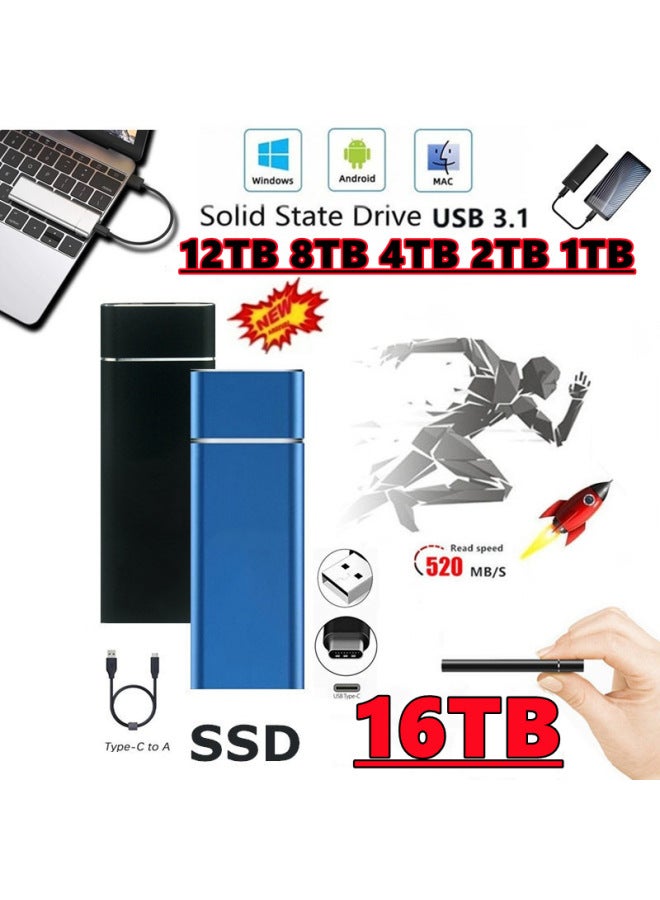 SSD High-speed Solid State Mobile Hard Disk 16 Tb12tb 8TB 4TB 2TB 1T Shipped On The Same Day-Capacity:14TB-Interface:Silver - Image 1