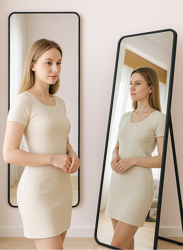 الأزرق جي دبليو 155x45cm مرآة كاملة الطول واقفة قوسية كبيرة واقفة ملابس مرآة معلقة تميل ضد مرآة الأرضية مرآة جدارية مع الوقوف لغرفة النوم غرفة الخزانة غرفة المعيشة - Image 5