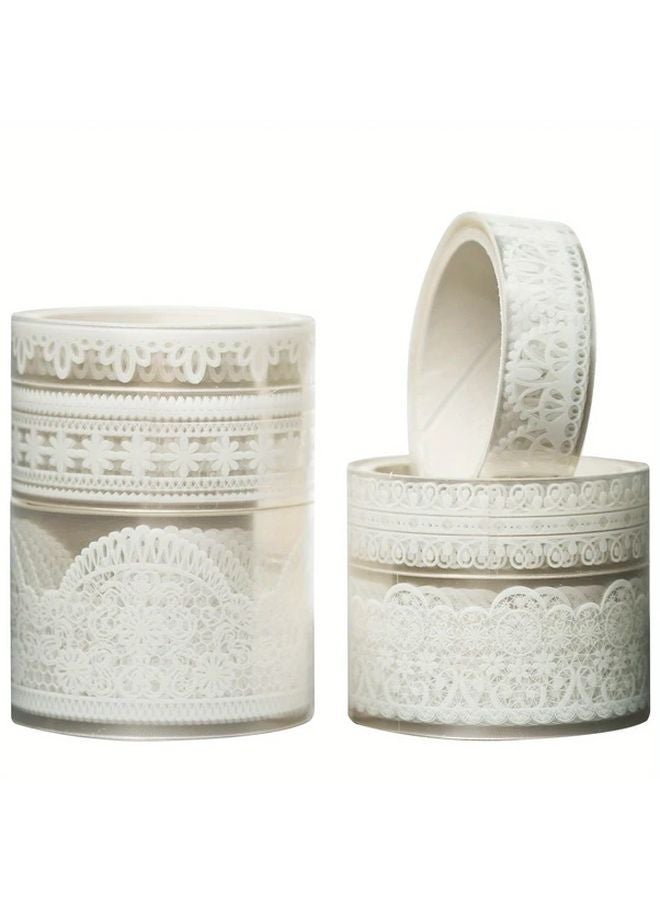 6 Rolls Pure White Lace Floral Adhesive Tape For DIY Crafts Scrapbooking - Image 1