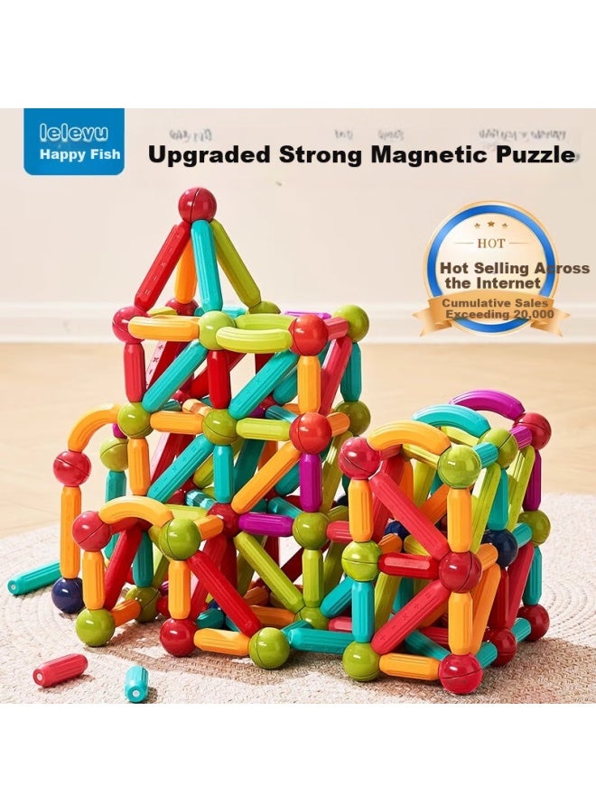 Leleyu Magnetic Building Blocks, Large Particles, Children's Toy, Magnetic Construction Set, Assembly Toy, Birthday Gift For Boys And Girls, 66 Pieces - Image 1