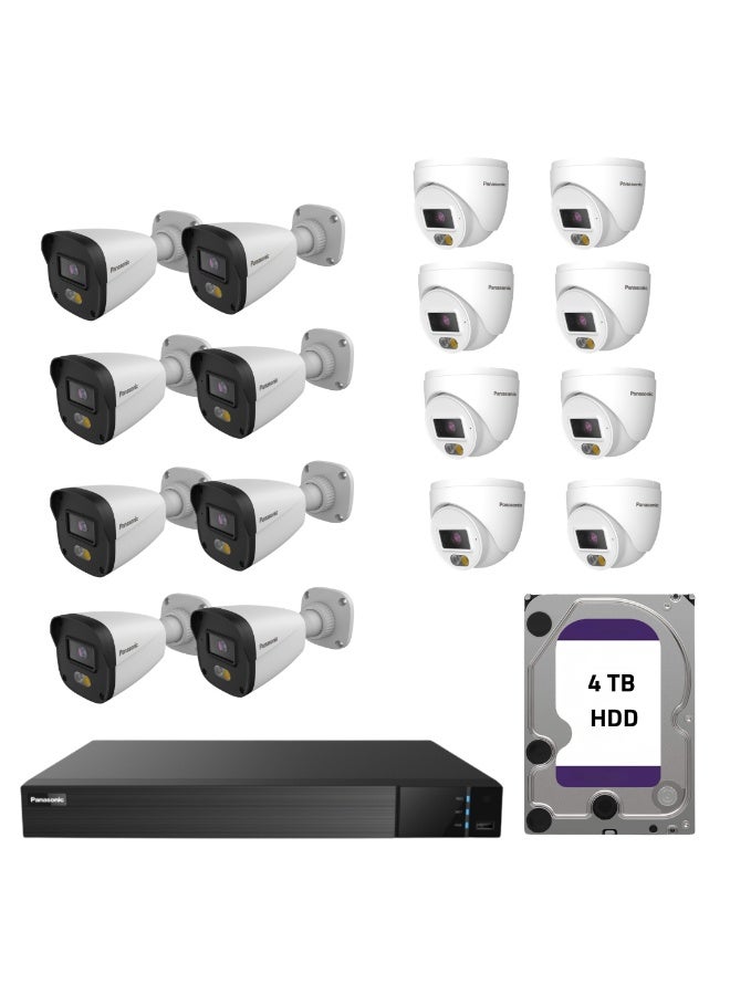 Panasonic 16 Channel CCTV Security Surveillance Panasonic NVR Kit (Bundle 4) | 4MP IP67 QHD IP Cameras (8 bullet & 8 turret)) + 16CH PoE NVR + 4TB Branded Surveillance HDD - Image 1